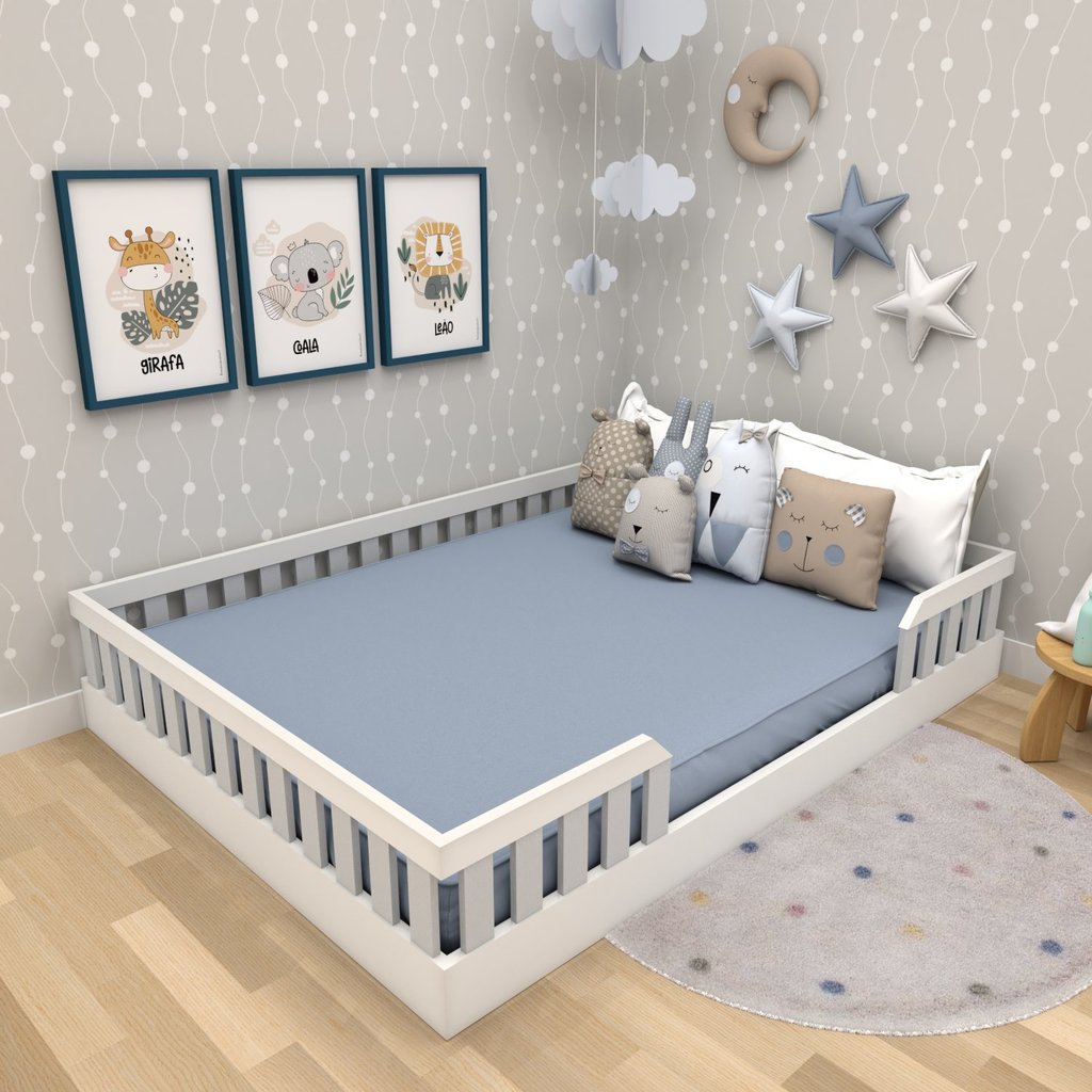 Cama Infantil Montessoriana Casal Cori Yescasa Branco/Cinza Cristal Branco/Cinza Cristal