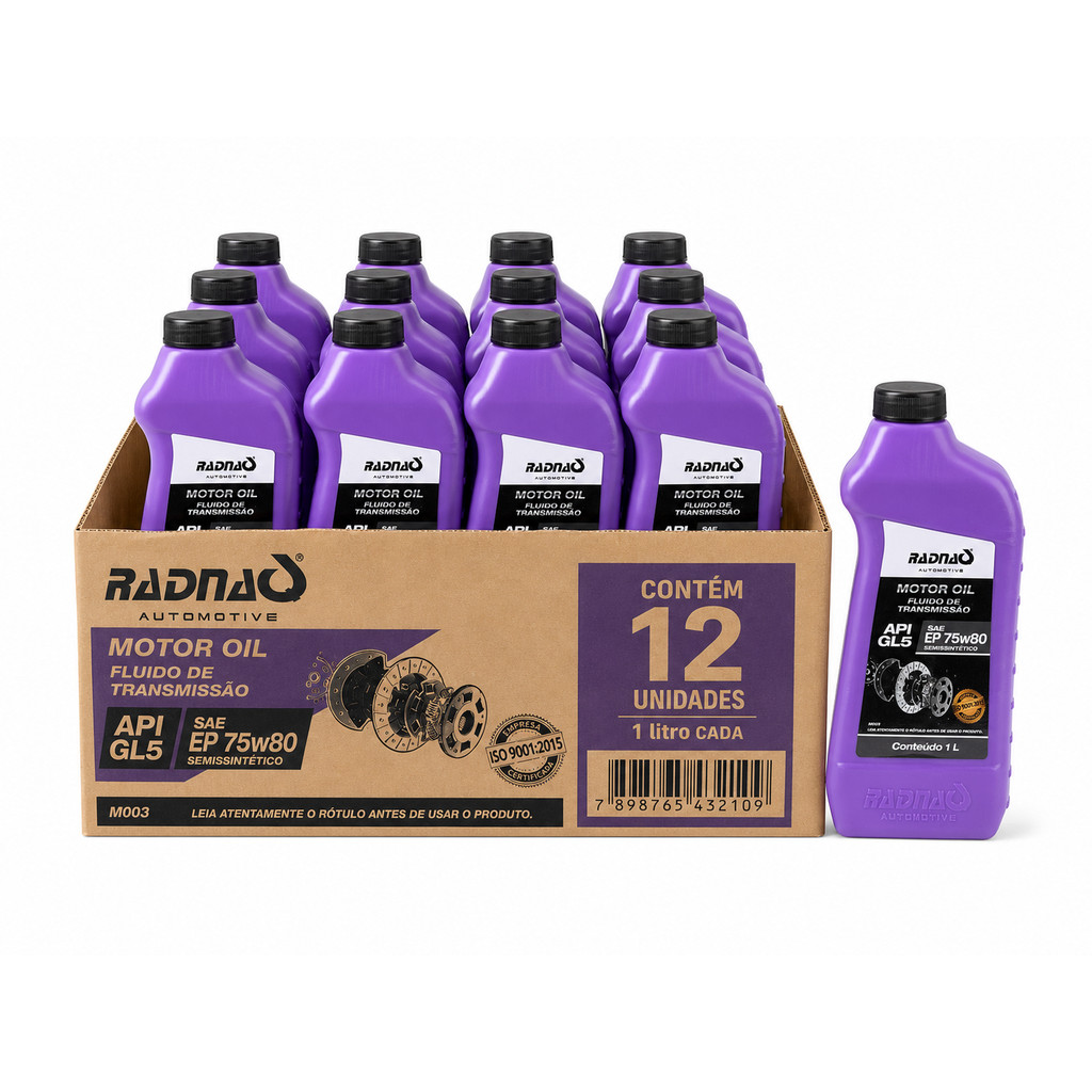 Kit 12L Óleo De Cambio Fluido de Transmissão 75w80 API GL5 Semissintético Radnaq 1 Litro