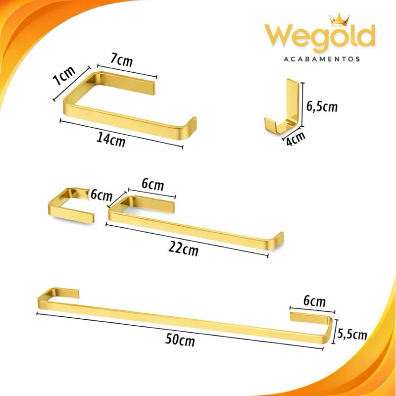 Kit Quadrado Dourado 5 Peças Luxo Acessórios Para Banheiro — imagem 2 de 2