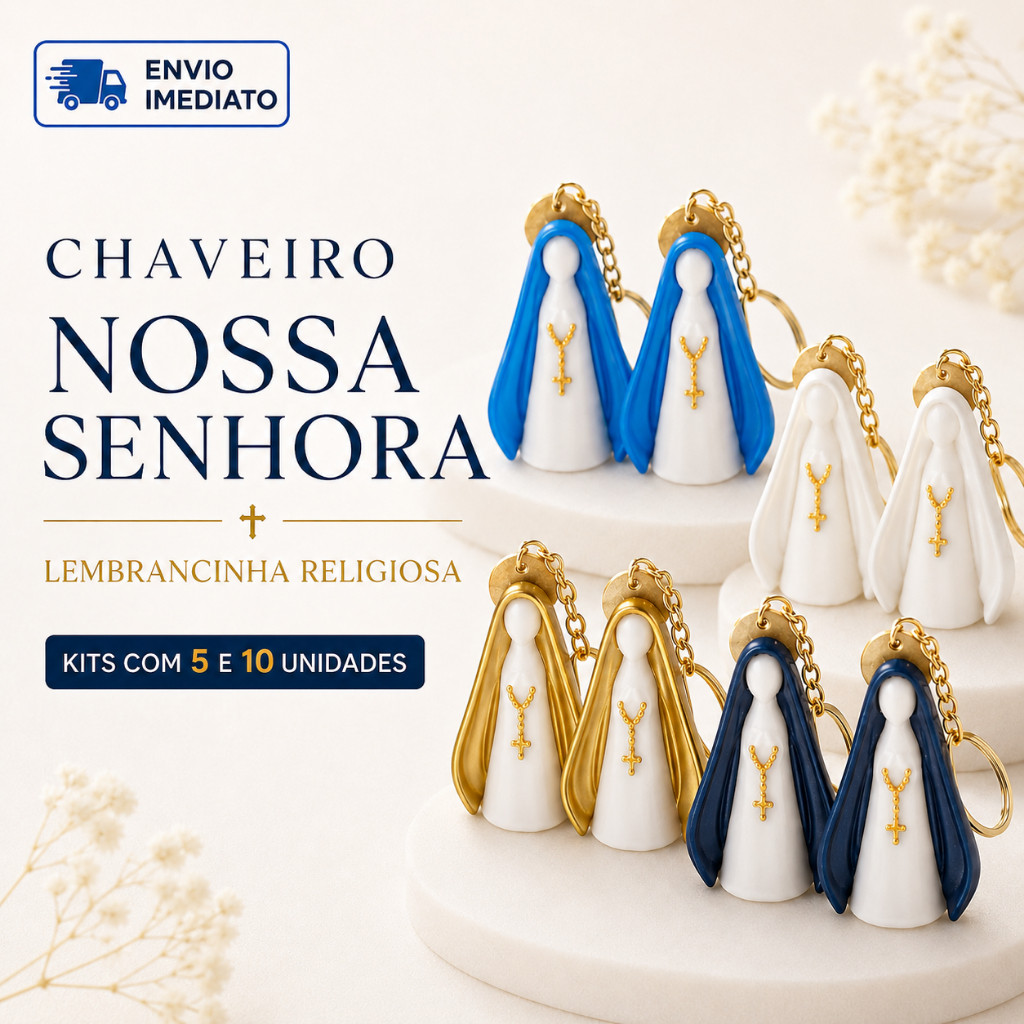 Kit Lembrancinha Religiosa Nossa Senhora Chaveiro 3D para Batizado Primeira Comunhão