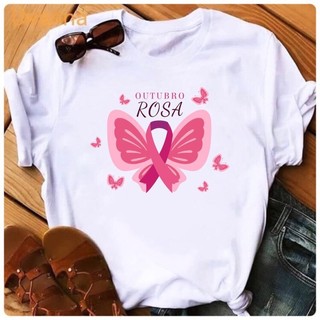 camiseta unissex feminina/Outubro Rosa Se Toque/Prevenção Contra o câncer/laço com Borboleta.