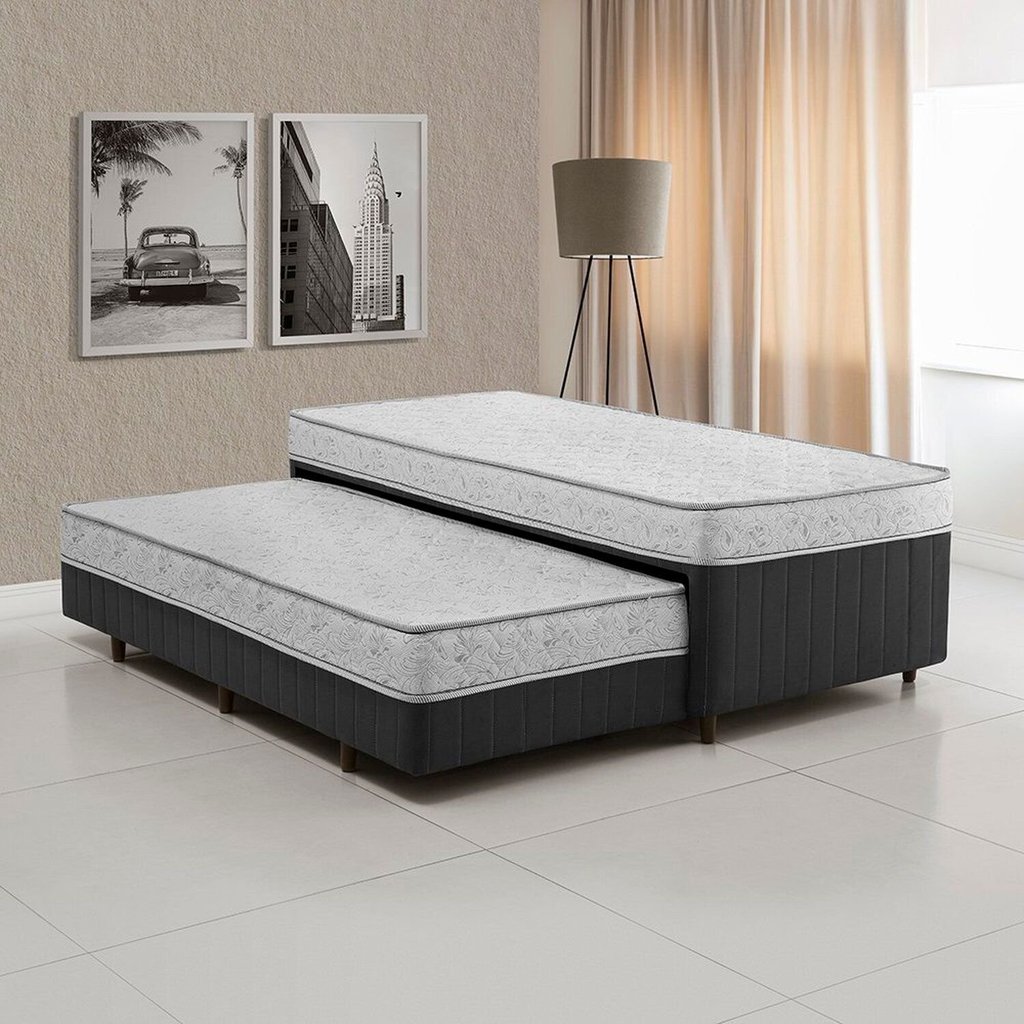 Cama Box Conjugada Solteiro com Auxiliar 88CMX58CMX188CM Espuma D28 Sensor Yescasa Cinza Branco/Chumbo Branco/Cinza