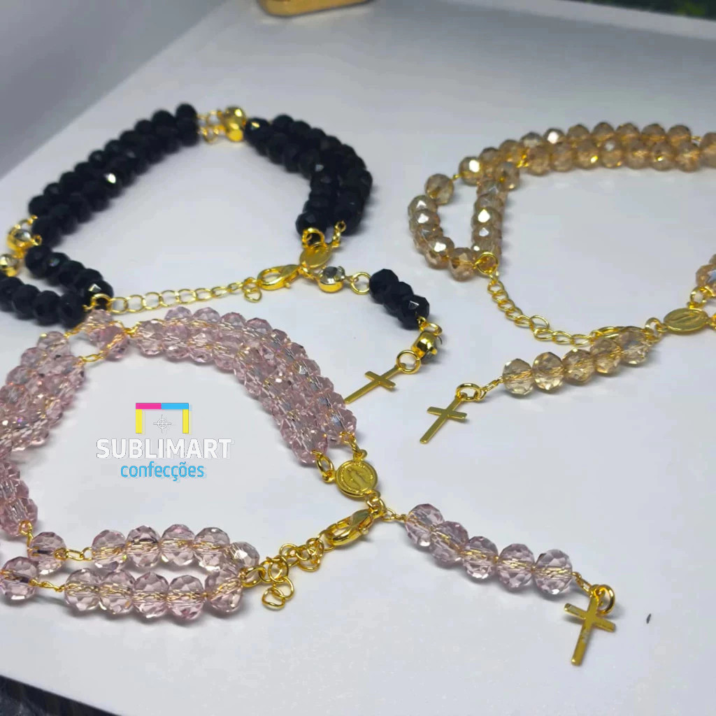 Pulseira Terço Nossa Senhora Cristal,Pulseira Escapulario Folheada De Nossa Senhora Aparecida Terço Escapulário