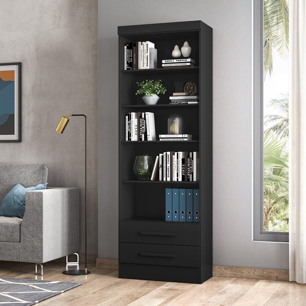 Estante de Livros 61,6CMX183CM 2 Gavetas Preto Preto