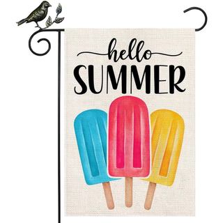 Bandeira Decorativa para Jardim GEEORY Hello Summer 12,5 x 18 Polegadas, Bandeira Pequena de Dupla Face com Estampa de P