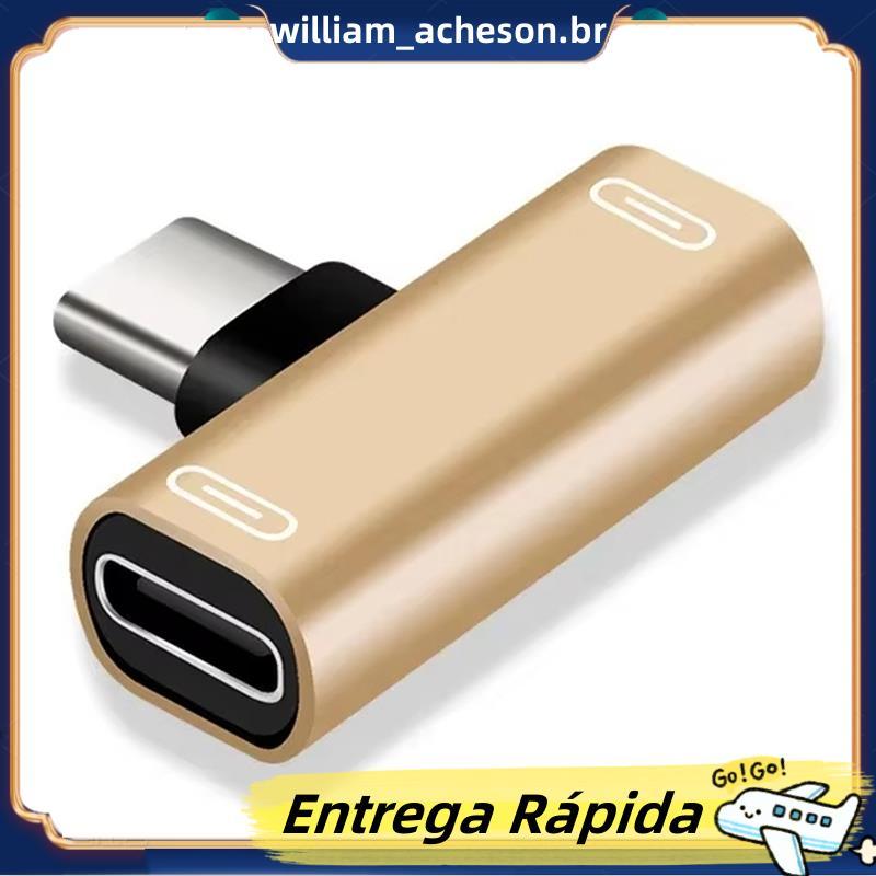 Cabo Carregador Conversor Adaptador Duplo Tipo C Para Smartphones Fone De Ouvido Carga Ouro