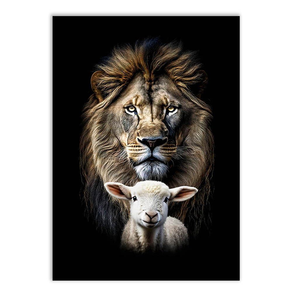 Placa Quadro Decorativo Leão e Cordeiro Jesus Arte Religiosa Cristã Fé e Paz Escritório Quadro Decorativo Decoracao Sala