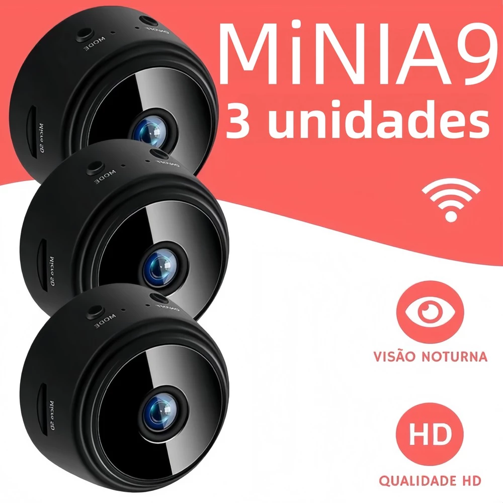 Câmera Mini WiFi Modelo A9 Alta Definição com Visão Noturna — Câmera de Monitoramento 1080P