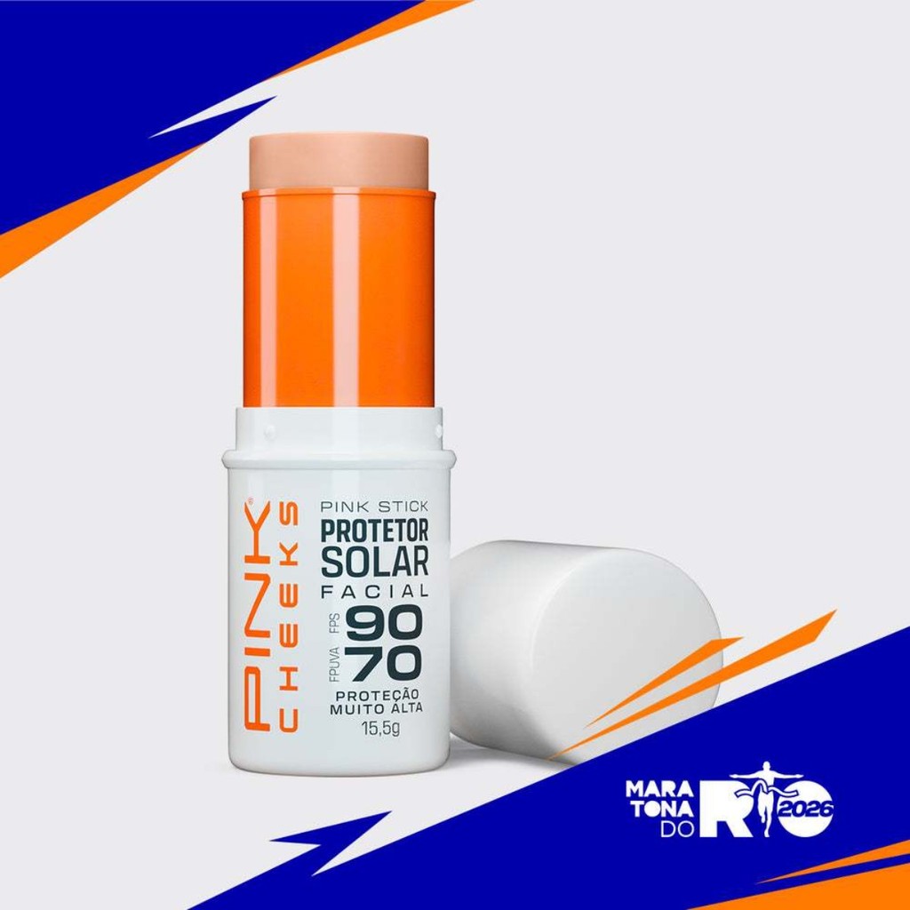 Pink Cheeks Protetor Solar Facial Com Cor FPS 90 em Stick - EDIÇÃO LIMITADA DA MARATONA DO RIO