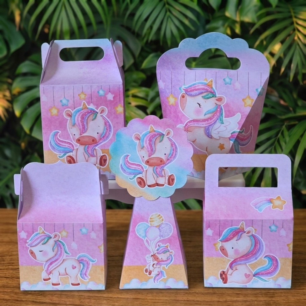 Kit Festa Caixinhas UNICÓRNIO AQUARELADO lembrancinhas personalizadas para aniversario infantil decoração mimos