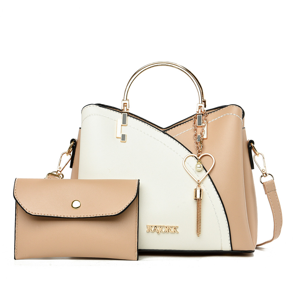 Bolsa Tote Colorblock Simples Feminina De Ombro Clássica Elegante Moderna Com Pingente De Borla Toranja