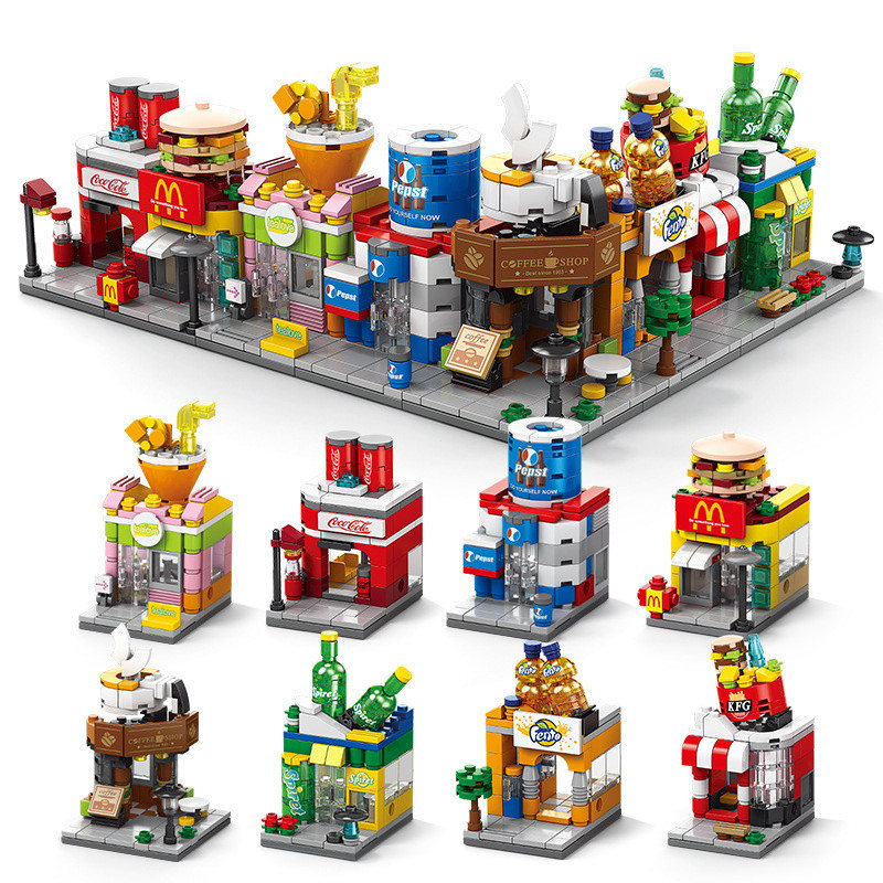 427418755 Mini Cenário Urbano: Brinquedos Educativos para Montar Bebidas e Comida Rápida para Rua Comercial 5485 Q2EE