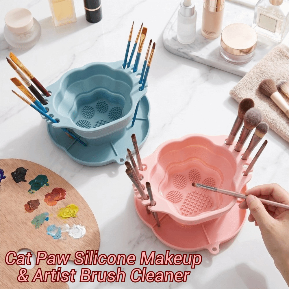 ZHDYEB Limpador De Pincéis De Maquiagem E Artista De Silicone , Rack De Secagem Dobrável Bandeja De Armazenamento , Gato