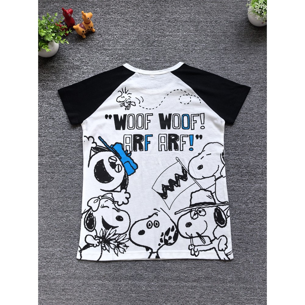 Exportação de comércio exterior japonês único algodão Snoopy dos desenhos animados impresso camiseta de manga curta verã