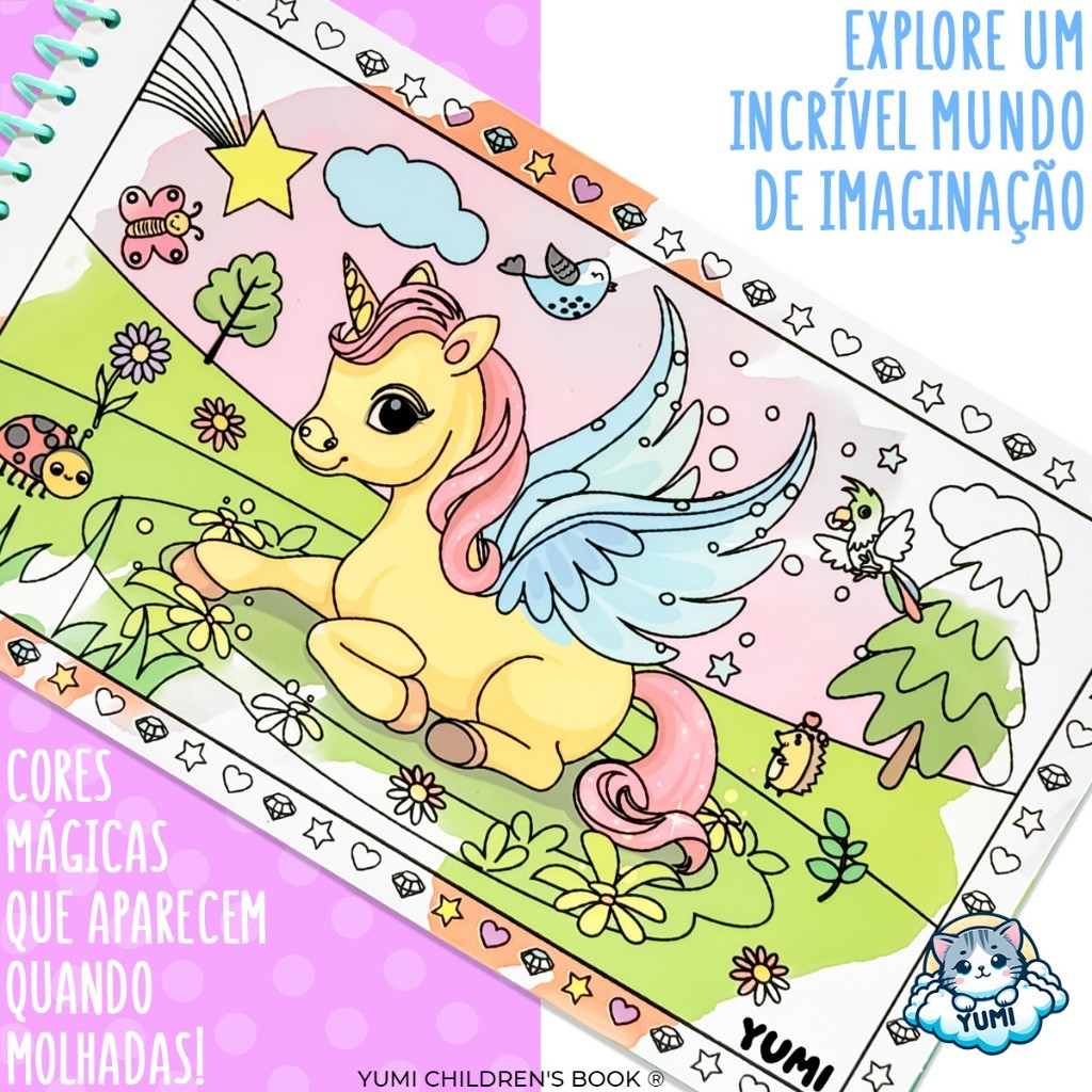 Livro Infantil Menina Unicórnio Surpresas com Água - Pinta Com Água Capa Dura Agua book Aquabook · foto 2