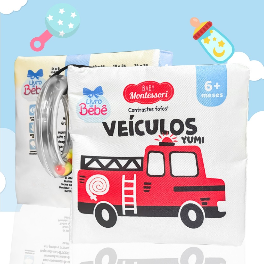 Livro De Pano Macio Para Bebês Alto Contraste Veículos Preto E Branco Sensorial Brinquedo Bebê Chocalho