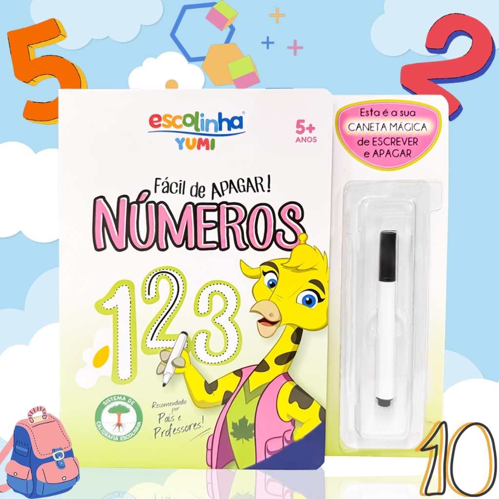 Livro Alfabetização Infantil Números Divertido: Escreva E Apague + Caneta Mágica