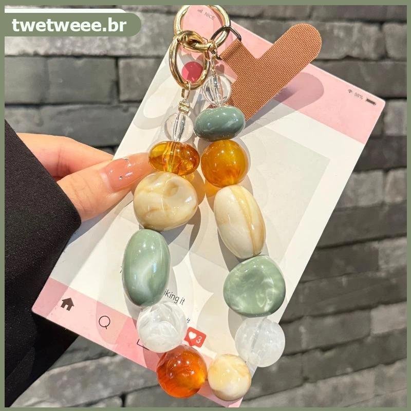 Twetw Grade Padrão Telefone Corrente De Pulso 1 Pçs Cor Misturada Pedra Irregular Cordão Decorativo Do Universal Para Sm