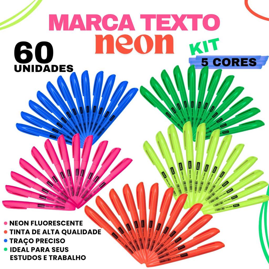 Kit 60 Unidades Marca Textos Vighs Neon