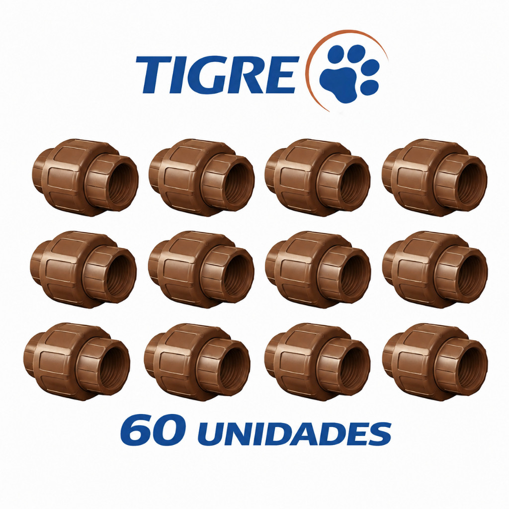 Kit 60 Unidades União Soldável 50mm Tigre Original PVC Marrom Água Fria | Construção | Bomba D'água | Filtros, Registros