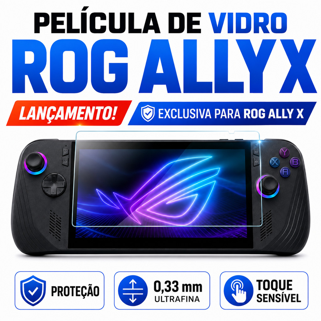 Película Vidro Temperado P/ Rog Ally X Proteção Tela HD 9H Transparente P/ Game Console Asus Portáti