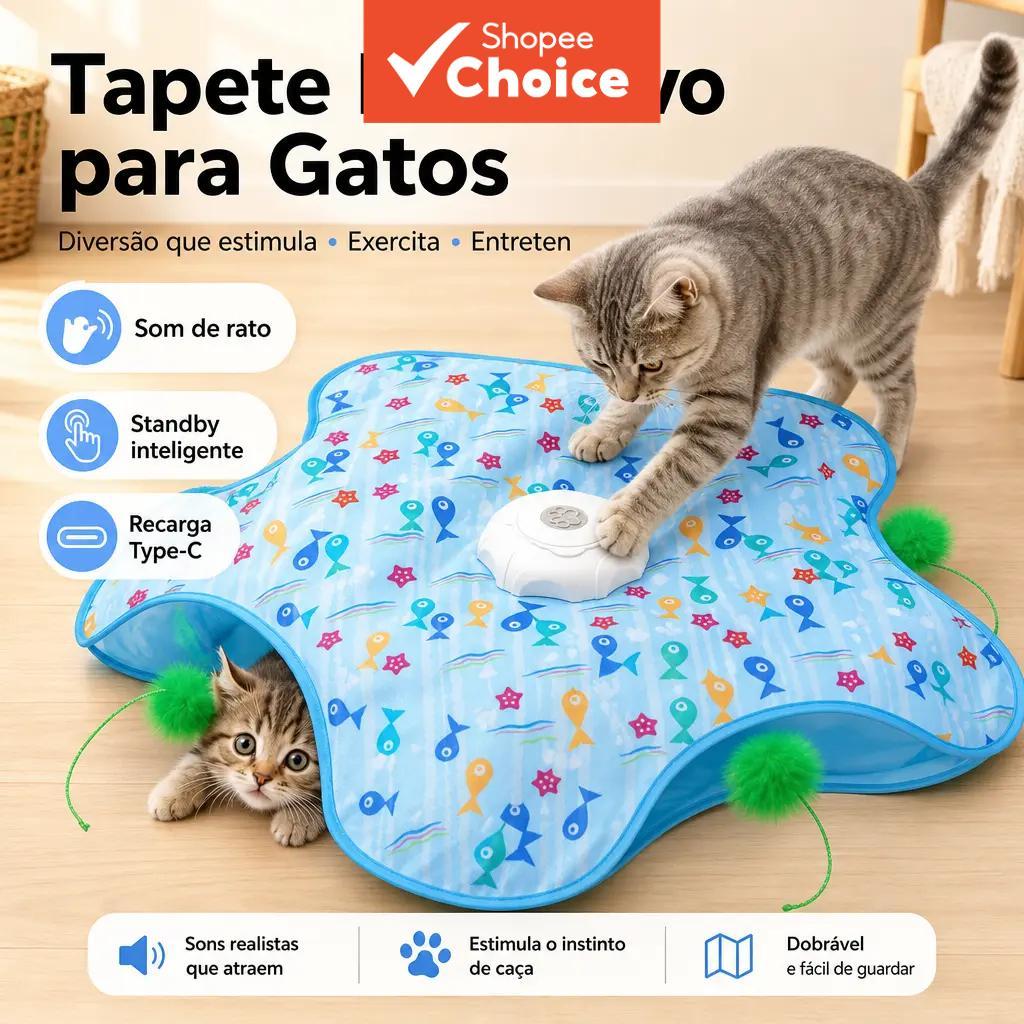 Brinquedo de gato interativo 360° recarregável com penas, rato e sons realistas; alívio do estresse, sucesso local
