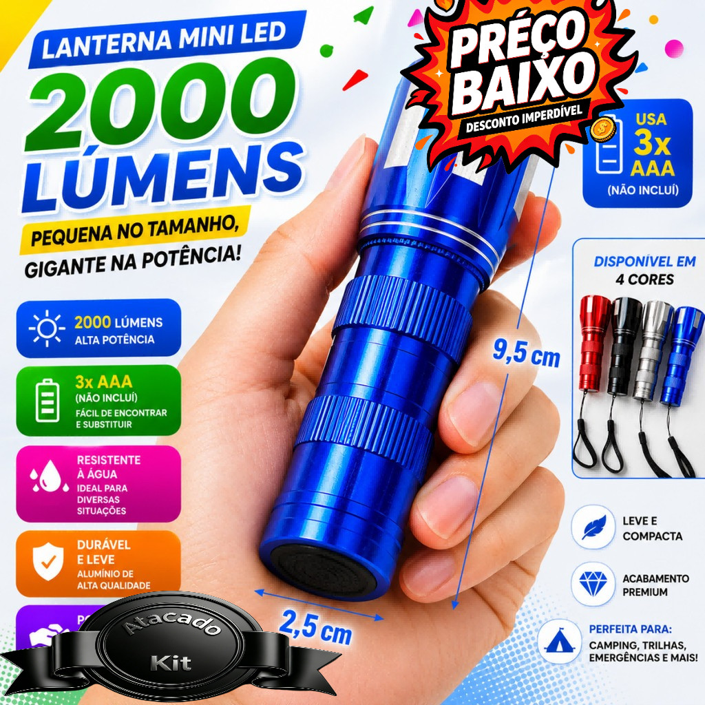Lanterna Profissional Compacta Alta Luminosidade Resistente Ideal para Uso Diário e Aventura