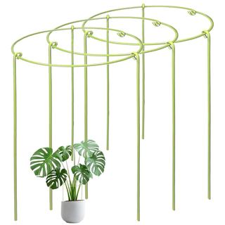 Conjunto de 3 Estacas e Suportes Reforçados para Plantas de Interior e Exterior, Estacas de Suporte Metálicas e Anéis de