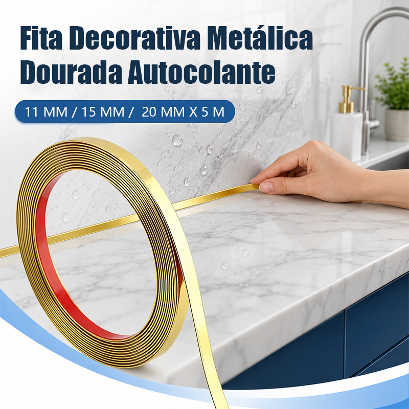 Fita Metalizada Dupla Face Pvc Com 5m Tamanhos 11 15 20mm Organização Visual De Móveis Portas