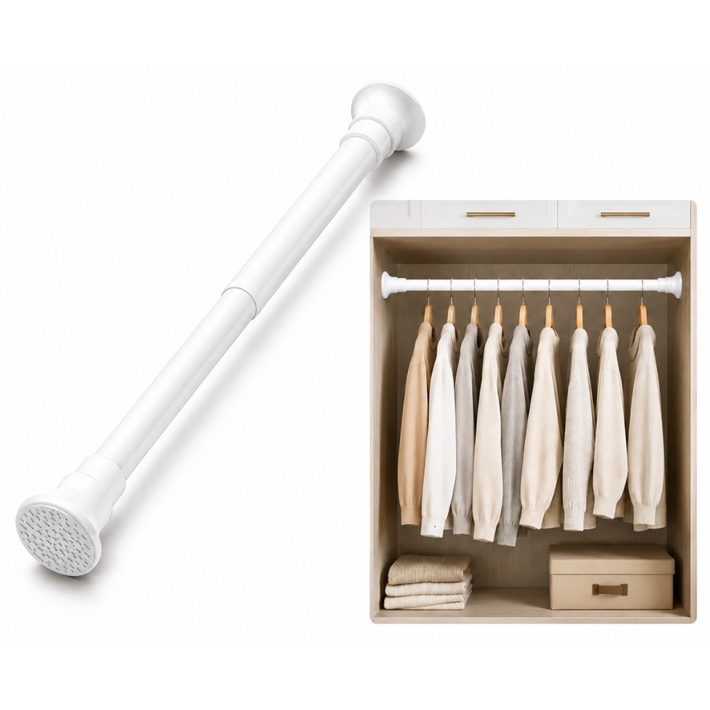 Varão De Cortina Extensível Branco Multiuso Suporta Até 10 Kg Sem Furos 70-260cm