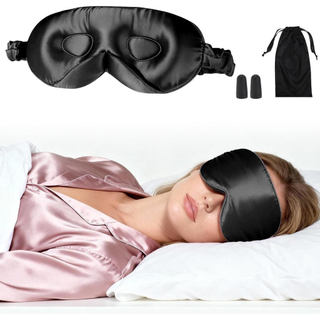 Máscara para os olhos de seda pura VOCOSTE22Momme, vem com uma bolsa de viagem, ajustável e com contornos 3D para um bom