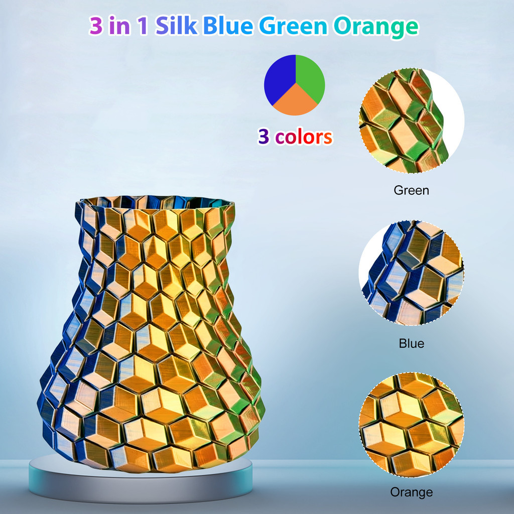 Filamento De Impressora 3D PLA De Seda Tricolor 250g , Azul Verde Laranja , Adequado Para A Maioria Das Impressoras 3D F — imagem 2 de 2