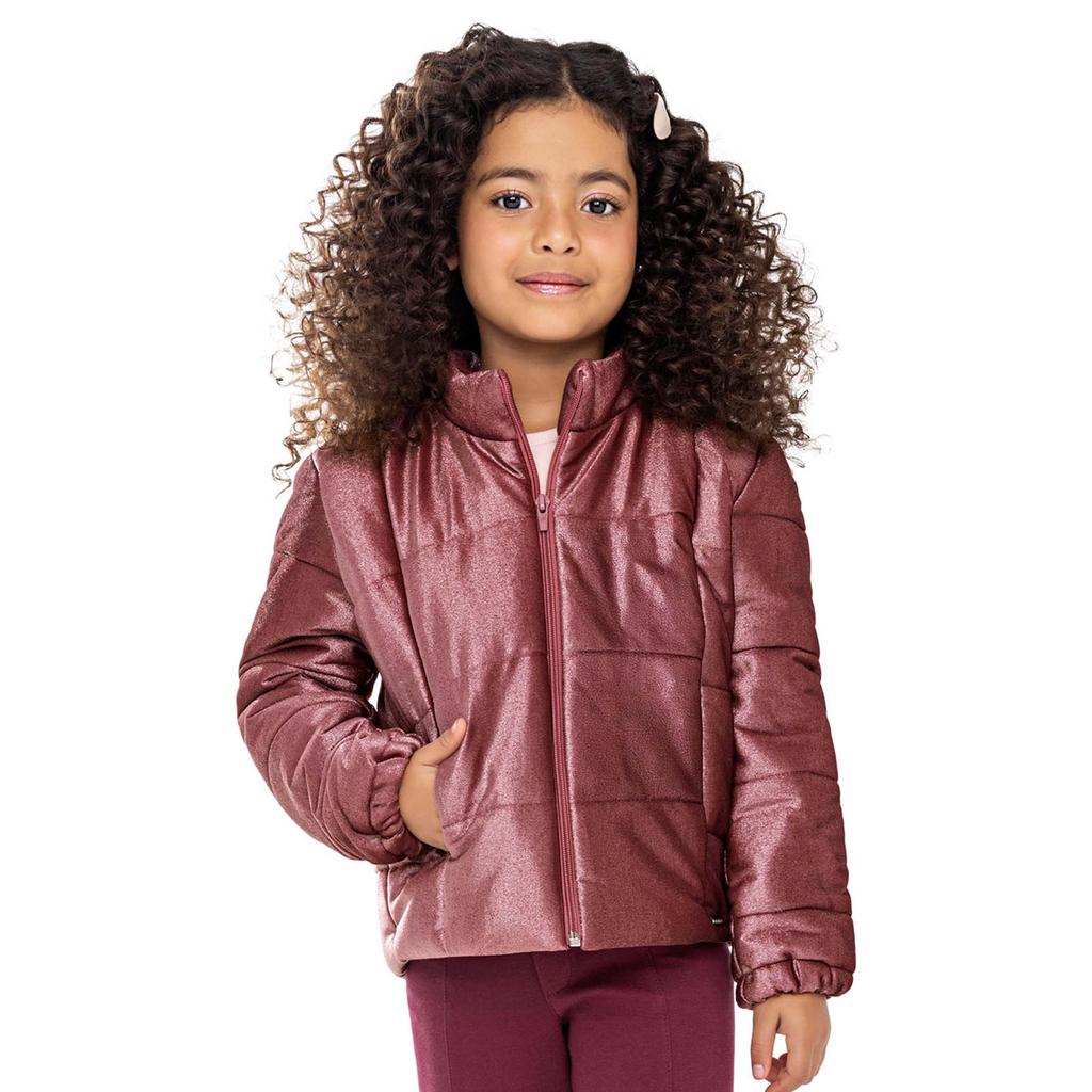 Jaqueta Puffer Infantil Menina Veludo Colorittá Rosa