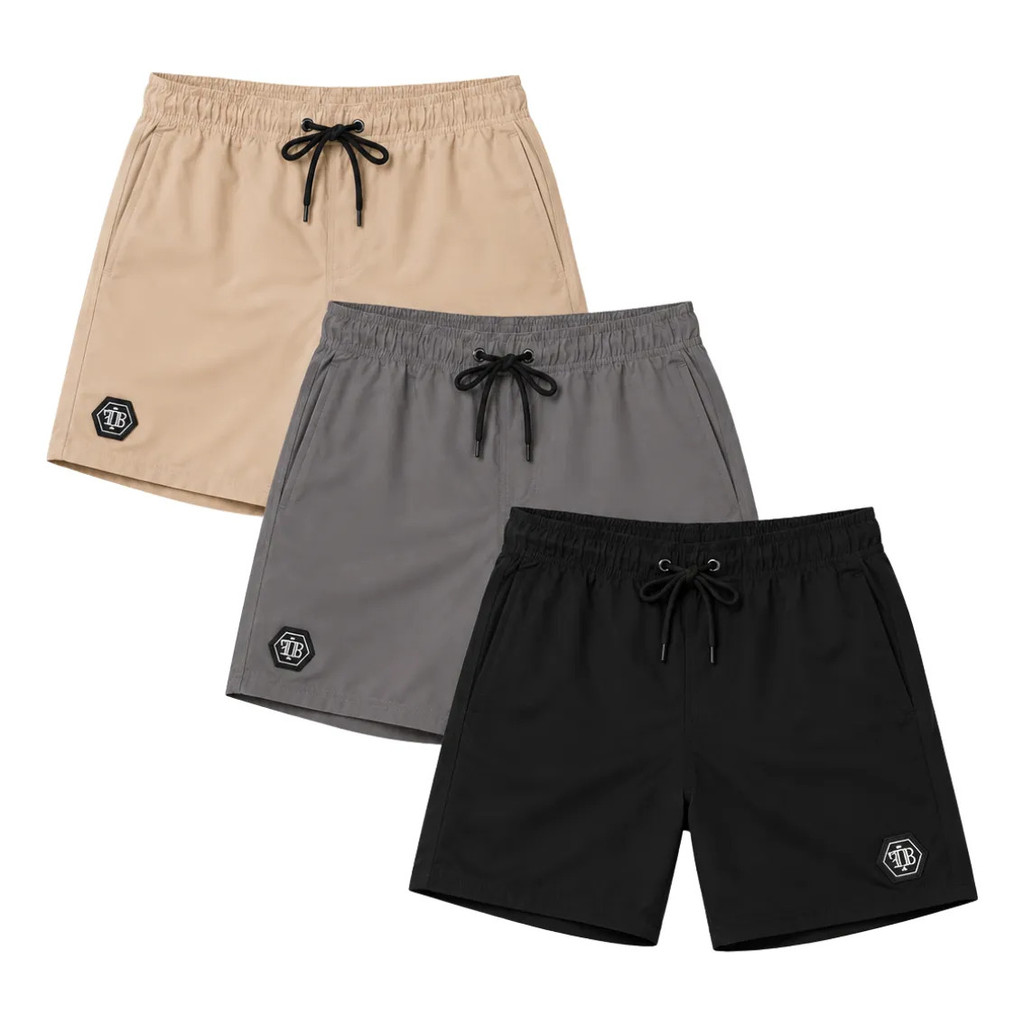 Kit 3 Bermudas Masculinas Tactel Elastano Short Hidro-Reativo Muda na Água Praia Piscina Academia