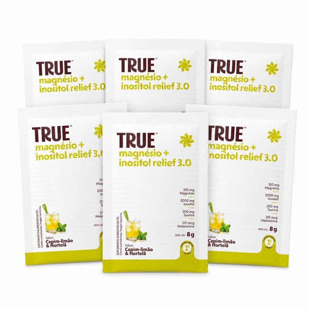 Kit 6 Sachês True Magnésio + Inositol Relief 3.0 Capim Limão e Hortelã 7 g