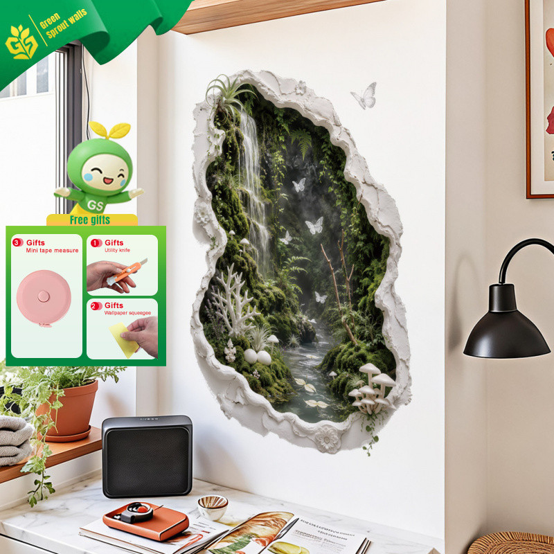 3D Efeito Visual Planta Paisagem Banheiro Fundo Adesivos de Parede Decoração de Piso Adesivos de Parede Removíveis 