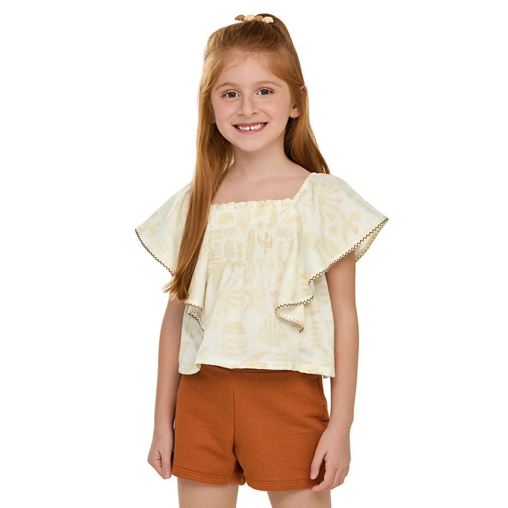 Conjunto Infantil Menina Tropical Babado Elian Bege