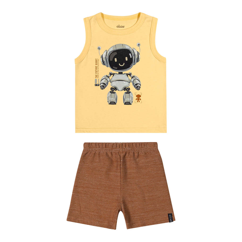 Conjunto Bebê Menino Robô Curto Elian Amarelo