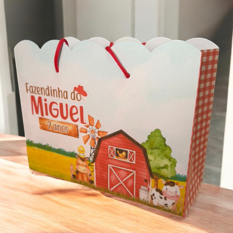 10 Sacolinhas Fazendinha Vermelha Personalizadas – Lembrancinha Festa Infantil G (20x16x6)
