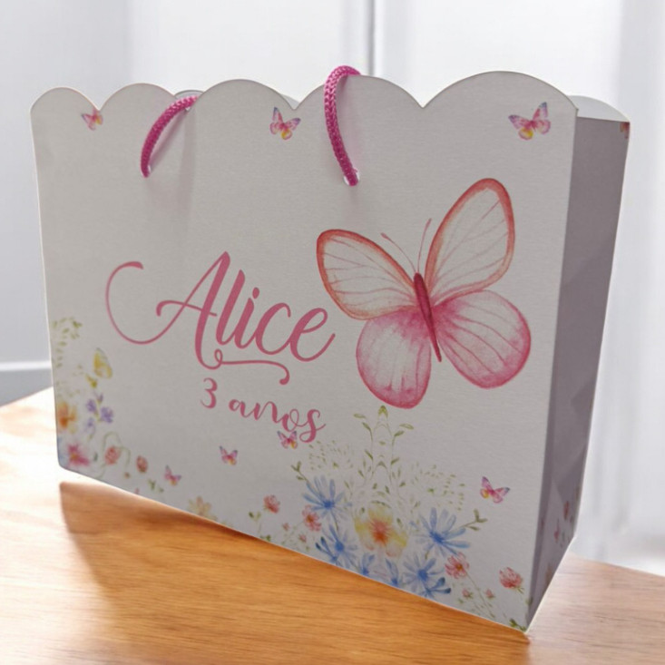 10 Sacolinhas Jardim Encantado Borboletas  Personalizadas – Lembrancinha Festa Infantil G (20x16x6)