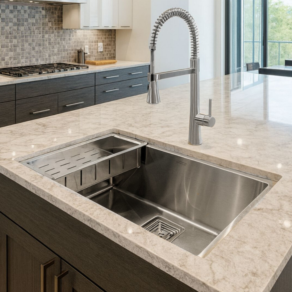 Cuba Cozinha Quadrada Inox 304 60x40 Escovada 3mm Calha Sifão E Válvula Gourmet