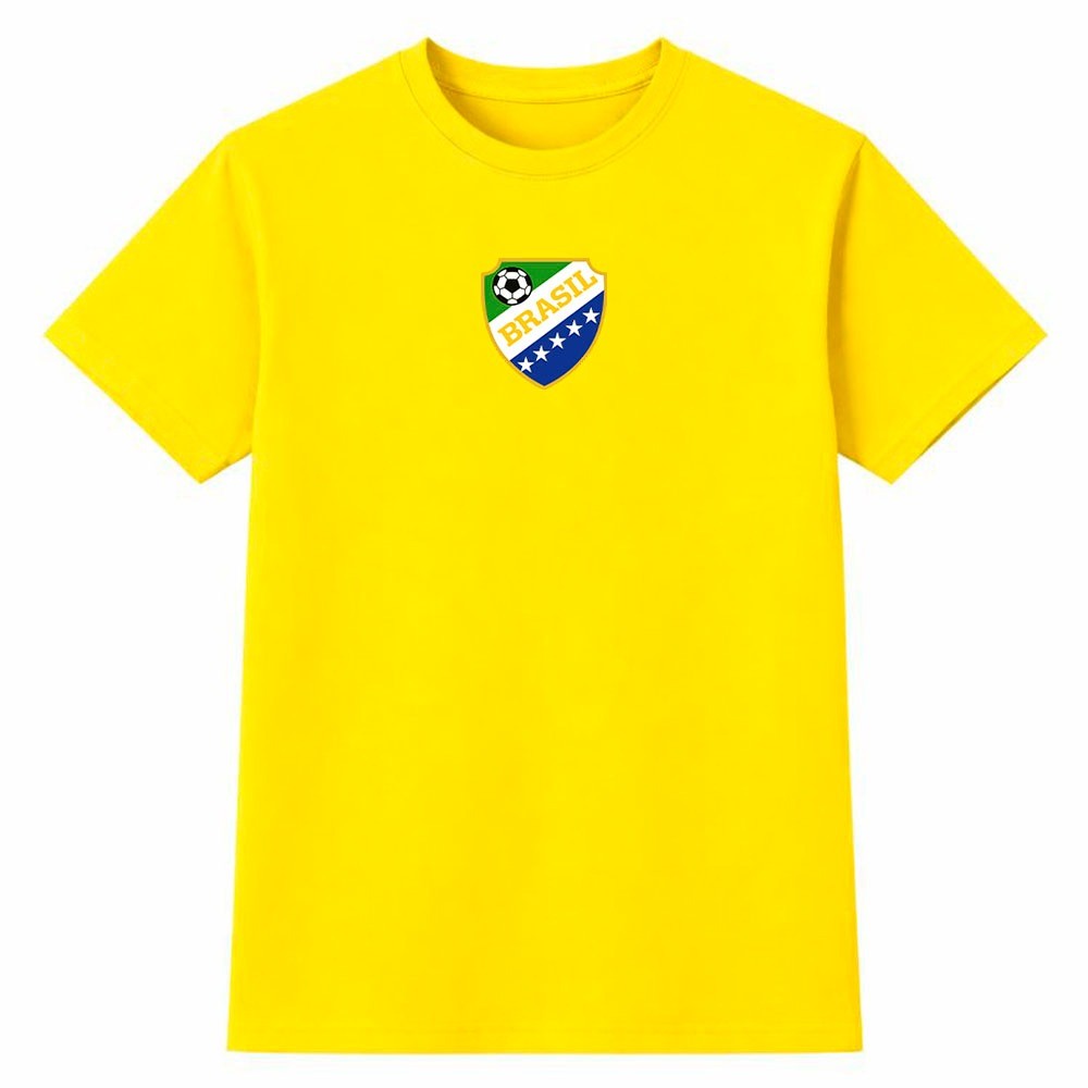Camiseta Masculina 100% Algodão Camisa Brasil Escudo Copa do Mundo Futebol Torcida Casual Dia a Dia