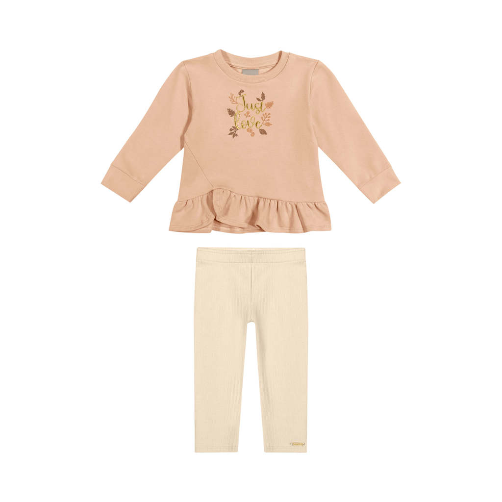 Conjunto Longo Bebê Menina Babados Colorittá Bege