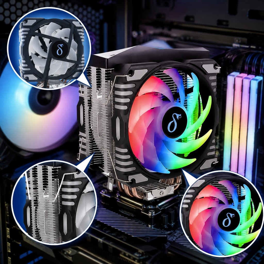 Air Cooler Aitek DELTA-C4218 para Processador LED RGB Intel AMD Dual Fan 180W 4 Heat Pipes 120mm LGA1700 AM4
