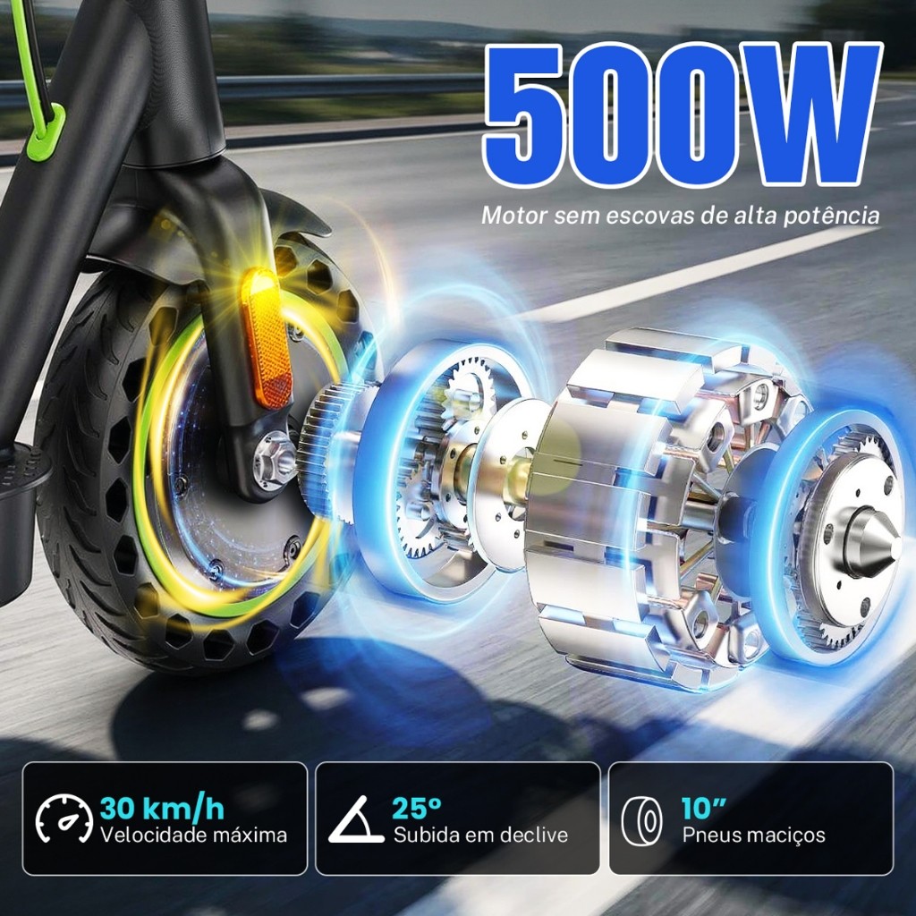 Patinete Elétrico Adulto, 500W Scooter Elétrica, Velocidade Máxima de 30 KM/H com Controle de Aplicativo Bluetooth — imagem 2 de 2