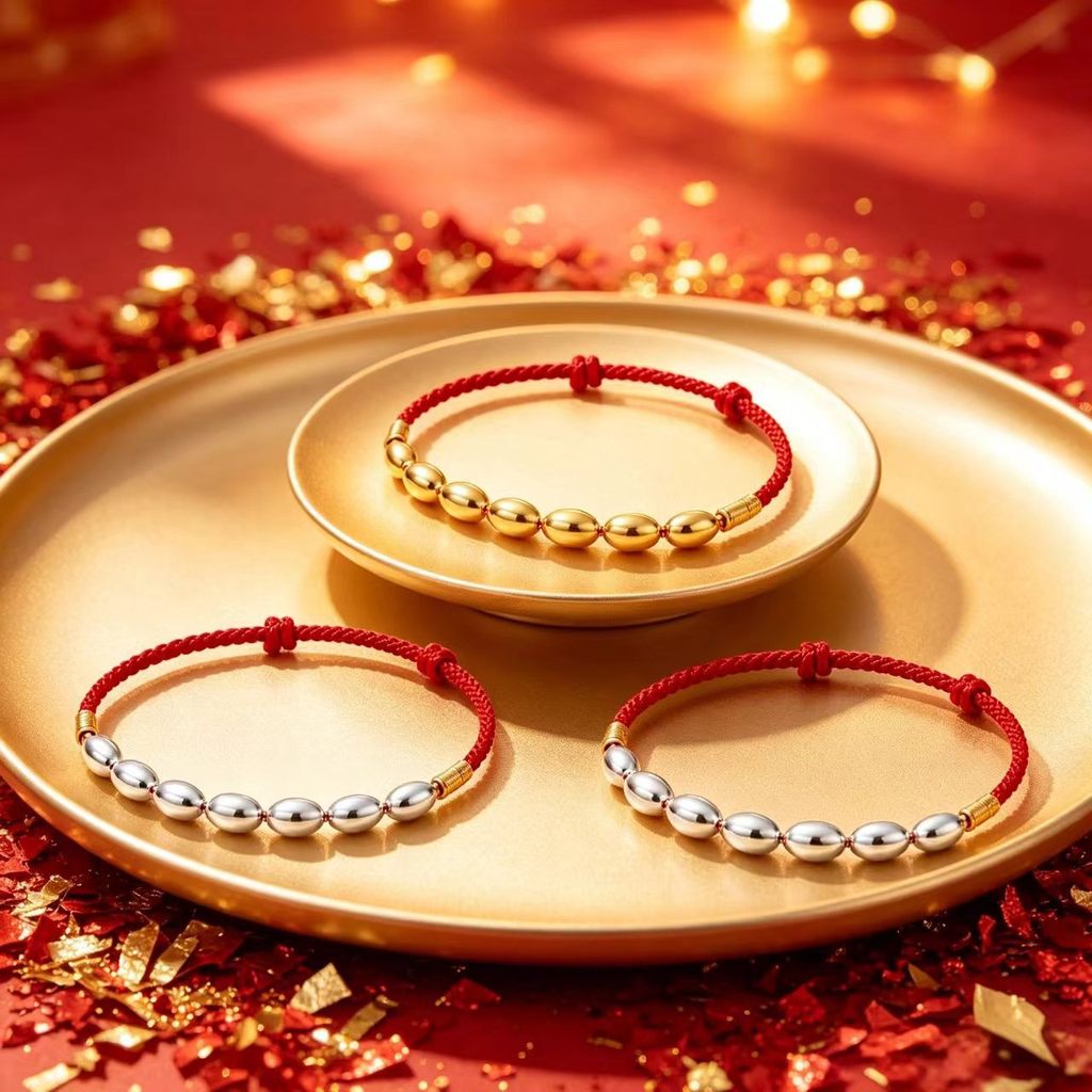 2026 novo estilo sete arroz bênção pulseira de corda vermelha Retro nova cultura tradicional chinesa Design tecido à mão