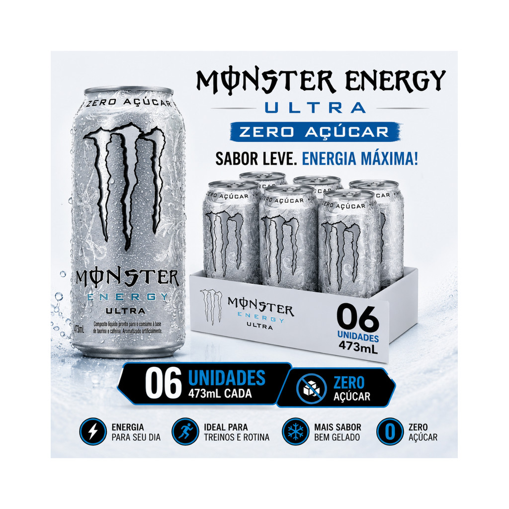 Energético Monster Ultra Lata 473ml Com 6 Unidades