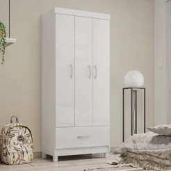 Guarda-Roupa Solteiro 3 Portas 1 Gaveta Prince Branco Branco