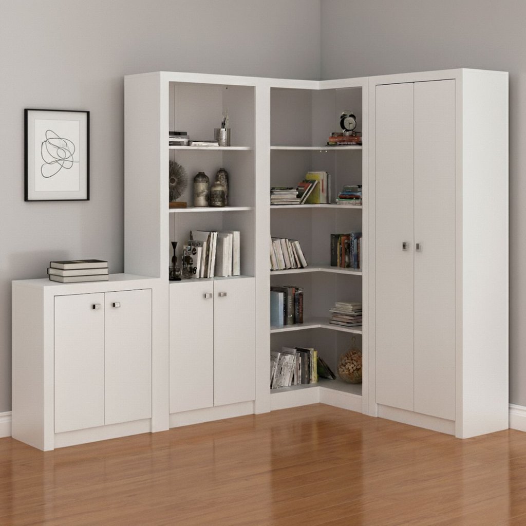 Conjunto Home Office 4 Peças 6 Portas 4 Prateleiras Branco Tecno Mobili Branco