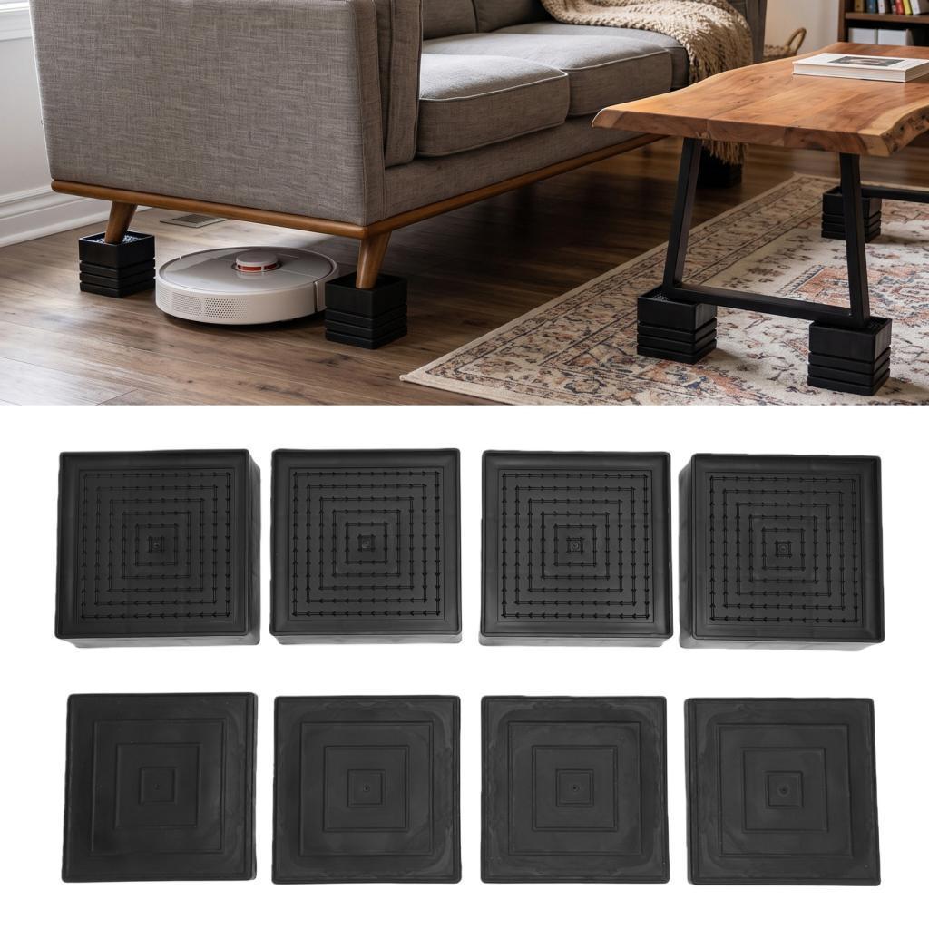Elevadores de móveis empilháveis ​​Almofadas de pernas TPE resistentes para mesa de sofá-cama com costelas de suporte e